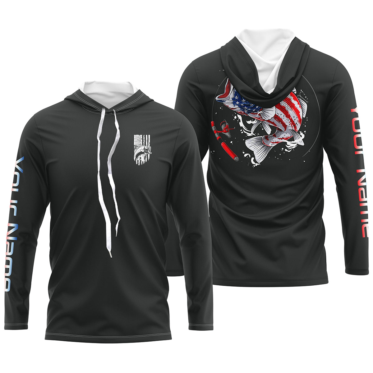 Bass American Flag Custom Long Sleeve Fishing Shirts, Patriotic Fishing gifts