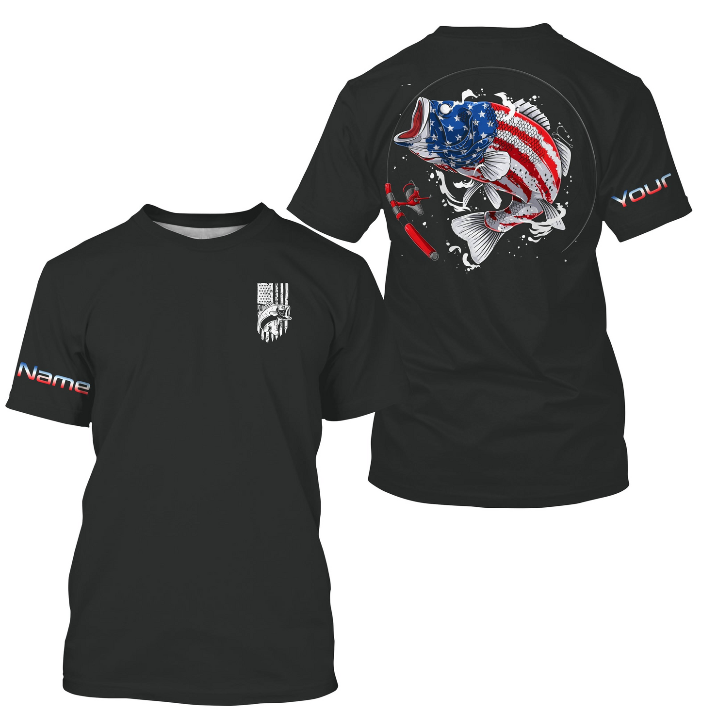Bass American Flag Custom Long Sleeve Fishing Shirts, Patriotic Fishing gifts