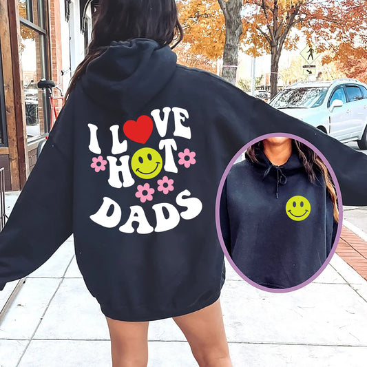 I Love Hot Dads Retro Funny Red Heart Love Dads Shirt, I Love Hot Dads, Funny Graphic Tee Or Sweater, DILF Lover, Hot Dad Lover Sweatshirt