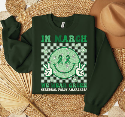 In March We Wear Green Cerebral Palsy Shirt, Cerebral Palsy Shirt, Cancer Awareness,Green Face Smile Shirt, Cerebral Palsy Awareness Shirt