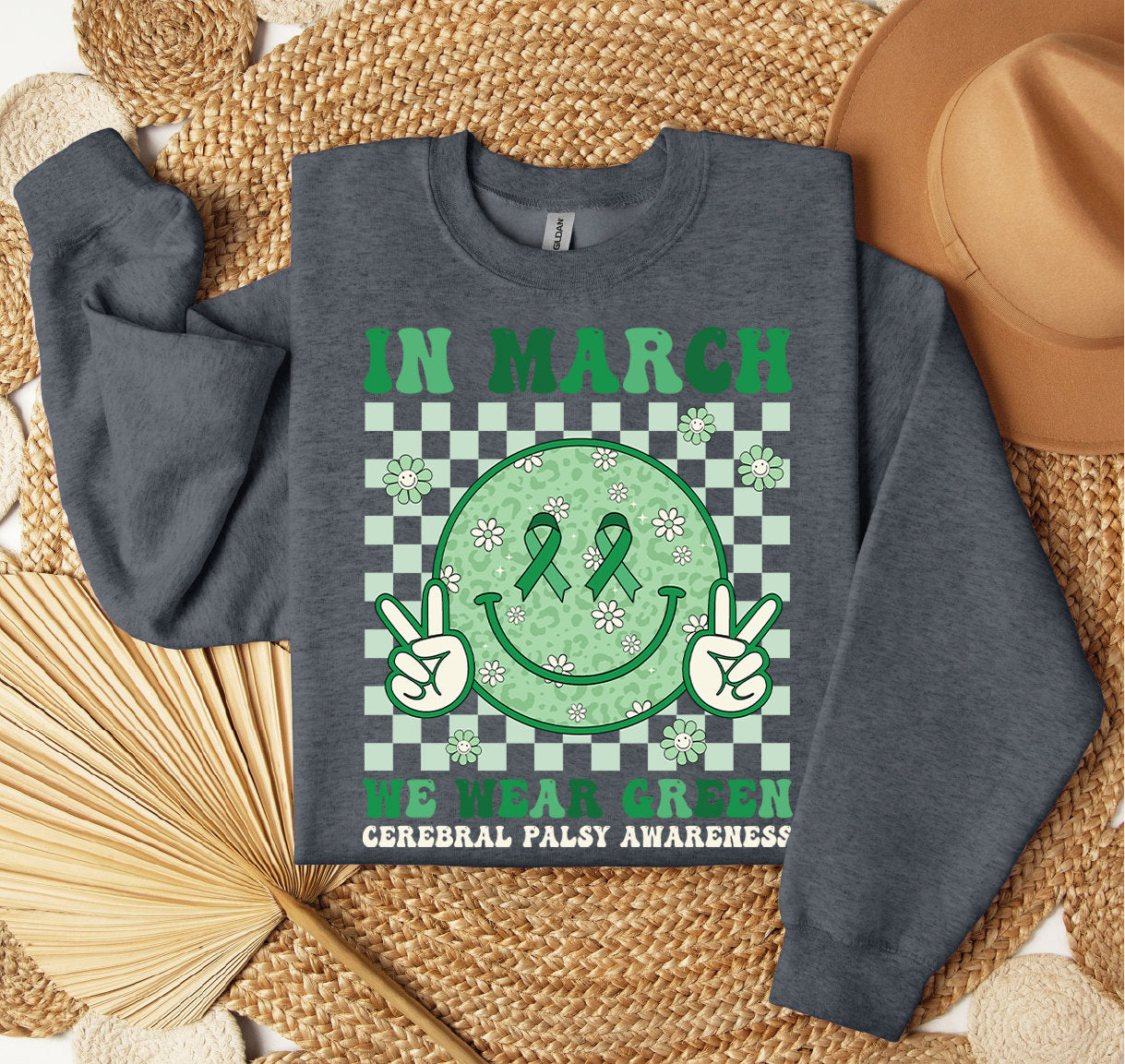 In March We Wear Green Cerebral Palsy Shirt, Cerebral Palsy Shirt, Cancer Awareness,Green Face Smile Shirt, Cerebral Palsy Awareness Shirt