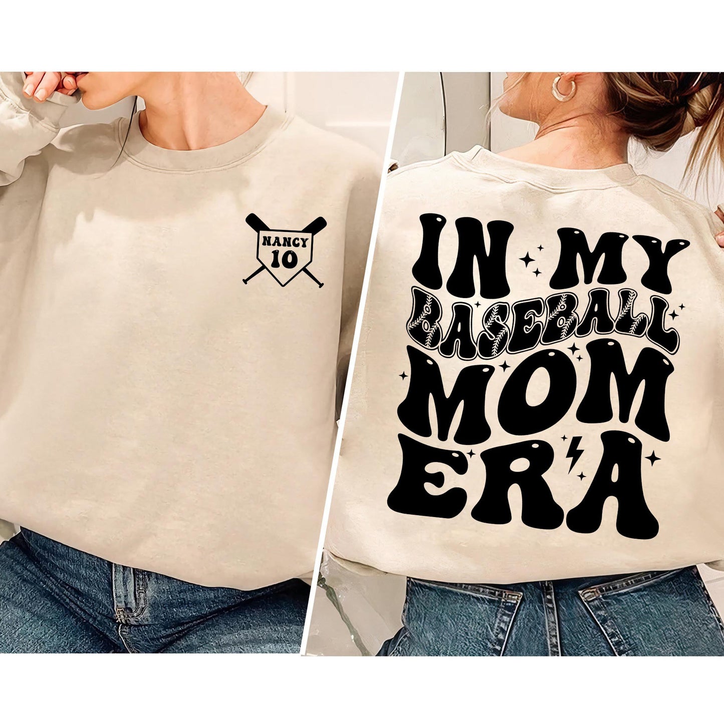 In my Baseball Mom Era Sweatshirt, Custom Baseball Mom Shirt, Baseball Numbers and Name Shirt, Game Day Shirt, Sport Mom Shirt, Gift for Mom