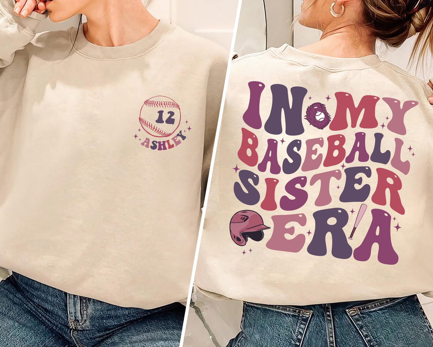 In my Baseball Sister Era Sweatshirt, Custom Baseball Sister Shirt, Baseball Numbers and Name Shirt, Game Day Shirt, Gift for Sister
