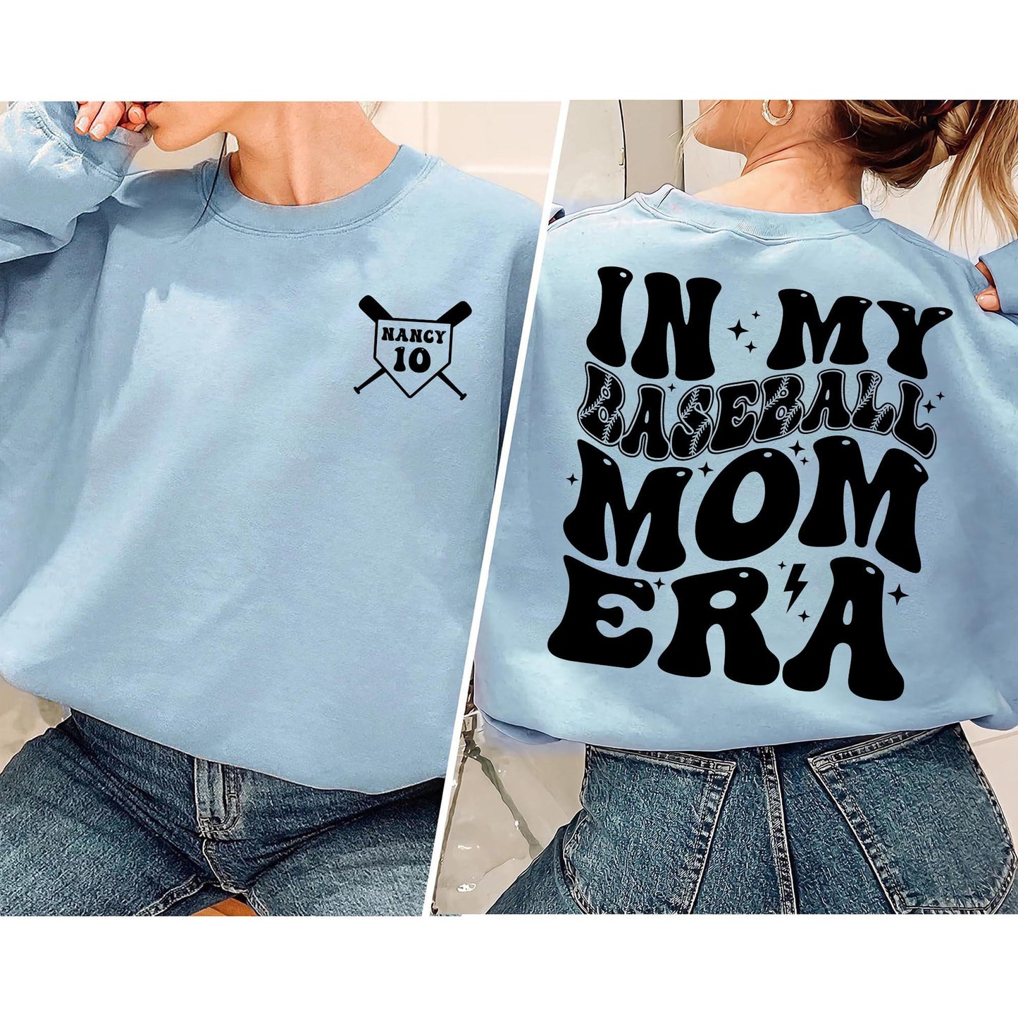 In my Baseball Mom Era Sweatshirt, Custom Baseball Mom Shirt, Baseball Numbers and Name Shirt, Game Day Shirt, Sport Mom Shirt, Gift for Mom