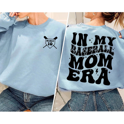 In my Baseball Mom Era Sweatshirt, Custom Baseball Mom Shirt, Baseball Numbers and Name Shirt, Game Day Shirt, Sport Mom Shirt, Gift for Mom