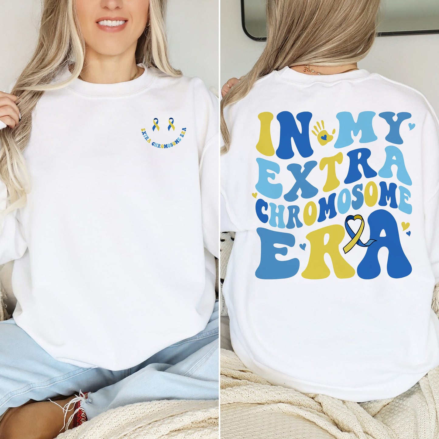 In My Extra Chromosome Era Shirt, Down Syndrome Awareness Sweatshirt, 3 21 Down Syndrome Shirt, Blue Yellow Ribbon, Down Warrior gift