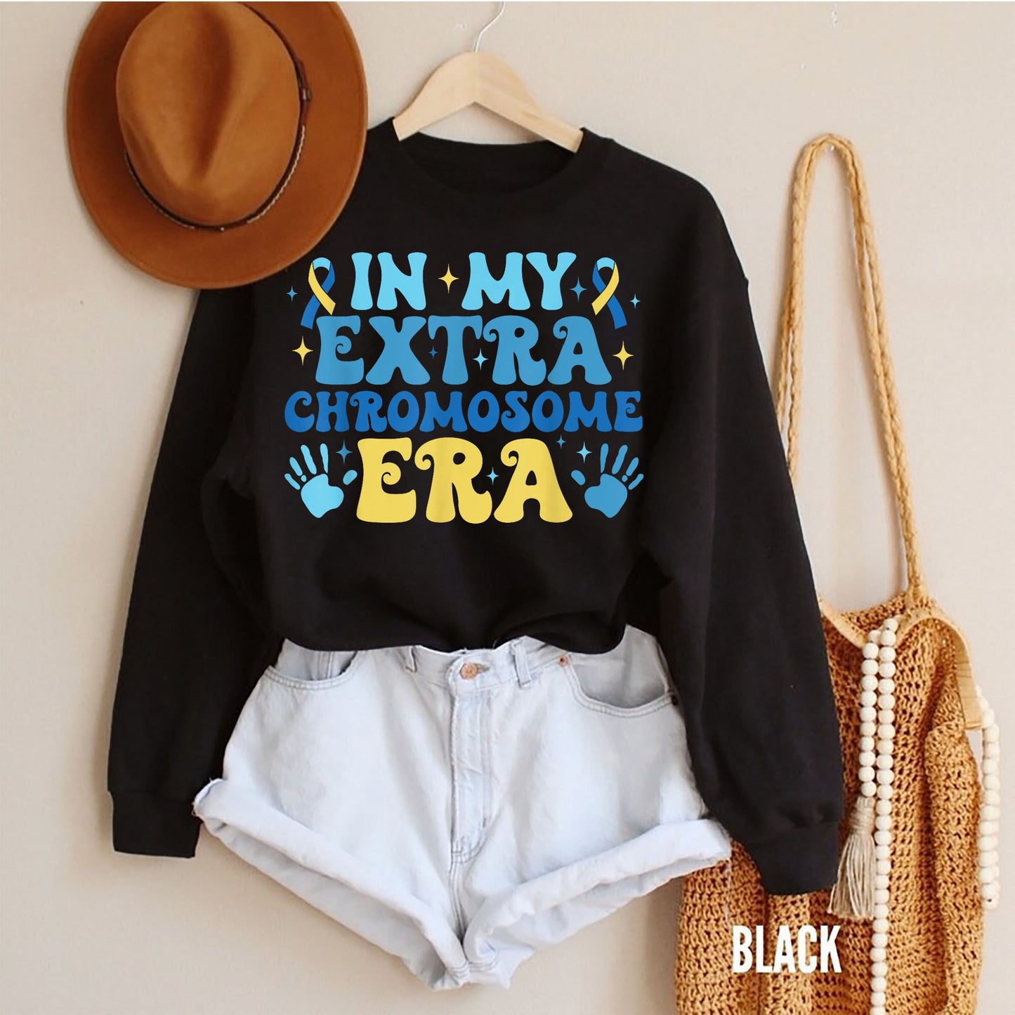 In My Extra Chromosome Era Sweatshirt, Down Syndrome Awareness Tee, Down Warrior Support Sweater, Blue Yellow Ribbon Motivational Hoodie