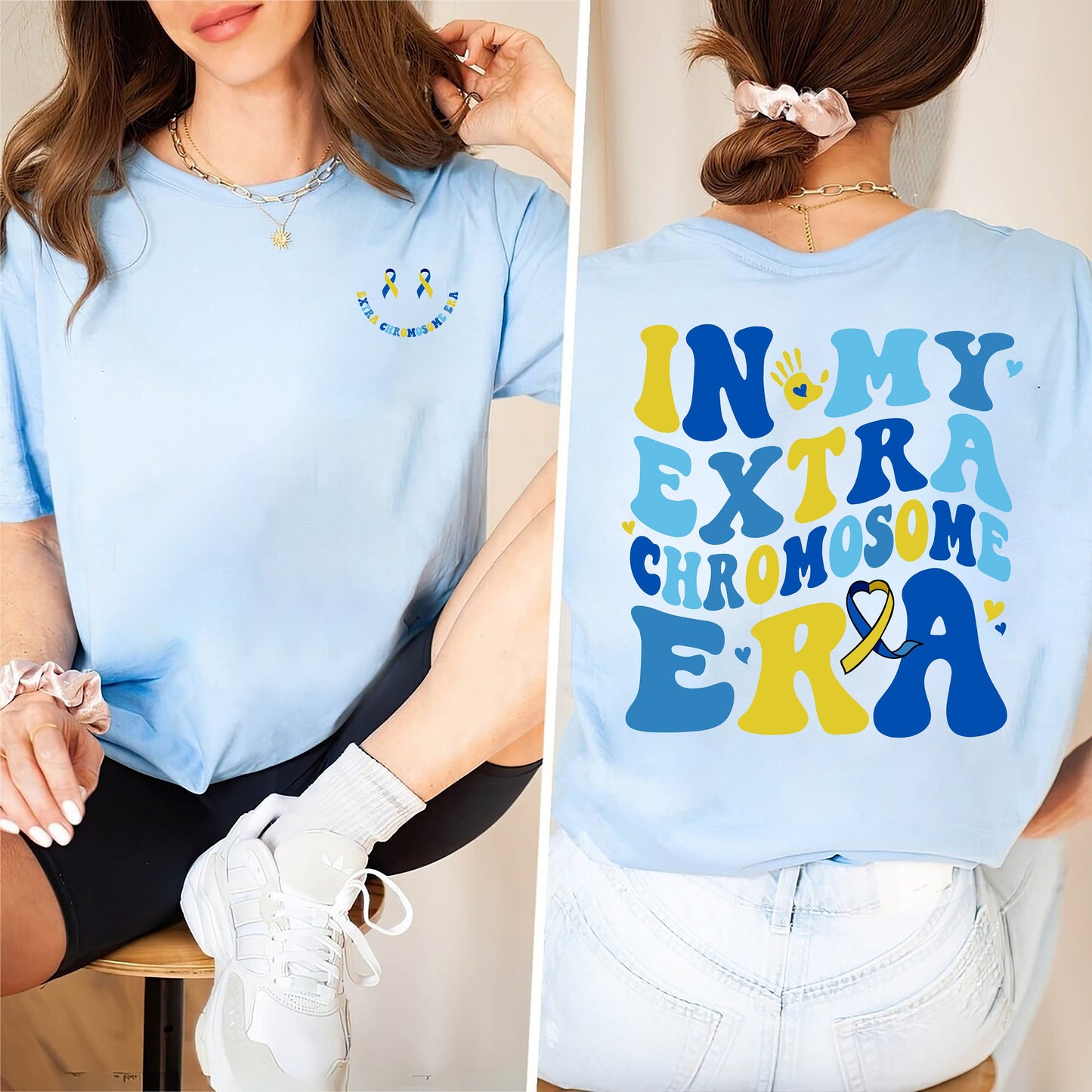In My Extra Chromosome Era Shirt, Down Syndrome Awareness Sweatshirt, 3 21 Down Syndrome Shirt, Blue Yellow Ribbon, Down Warrior gift