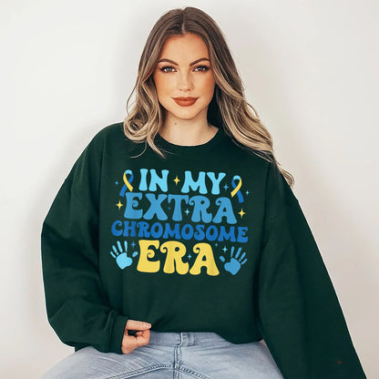 In My Extra Chromosome Era Sweatshirt, Down Syndrome Awareness Tee, Down Warrior Support Sweater, Blue Yellow Ribbon Motivational Hoodie