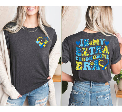 I mo Gheansaí Ré Crómasóm Breise, Cochaillín Feasachta ar Shiondróm Down, Léine Siondróm Down T21, Ribín Gorm Buí, Trodaí Síos, Léine Tacaíochta