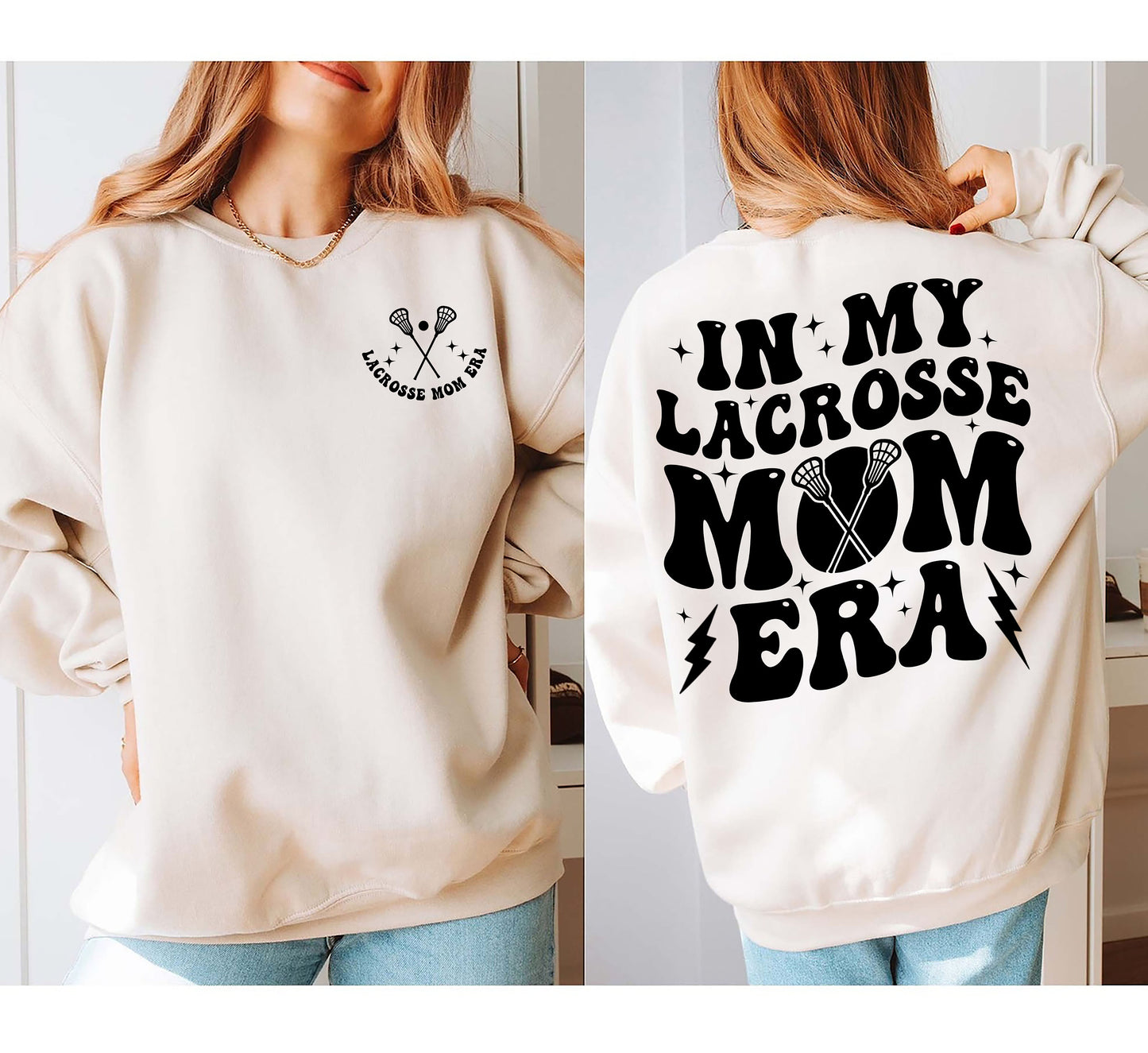 I Geansaí Ré mo Mhama Lacrosse, Cochaillín Mama LAX, Crewneck Lae Cluiche Retro, Léine Mam Bród Lacrosse, Cochaillín Mam Cúl báire, Bronntanas Team Mam