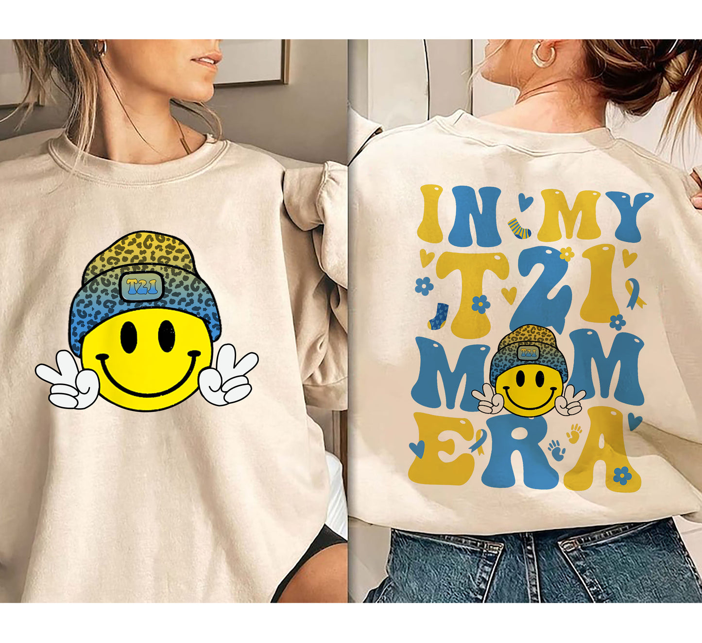 In My T21 Mom Era Sweatshirt, Down Syndrome Awareness Hoodie,T21 Down Syndrome Shirt,Blue Yellow Ribbon,Down Warrior,Support Shirt