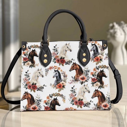Leather Bag Charming Floral Horses