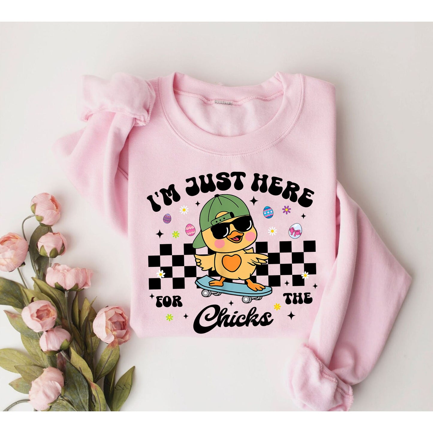 I'm Just Here For The Chicks Easter Kids Sweatshirt -Kids Easter Shirt - Cute Easter Natural Toddler Tee