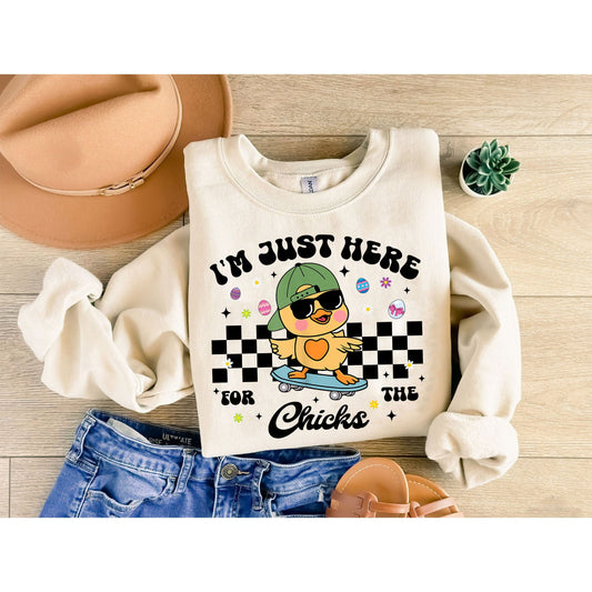 I'm Just Here For The Chicks Easter Kids Sweatshirt -Kids Easter Shirt - Cute Easter Natural Toddler Tee