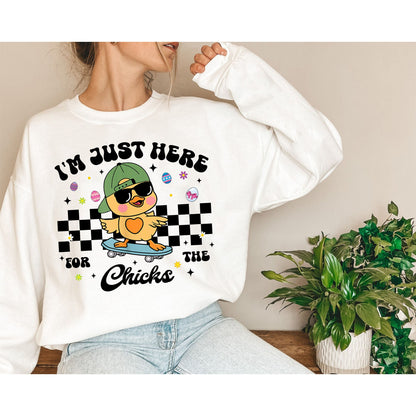 I'm Just Here For The Chicks Easter Kids Sweatshirt -Kids Easter Shirt - Cute Easter Natural Toddler Tee