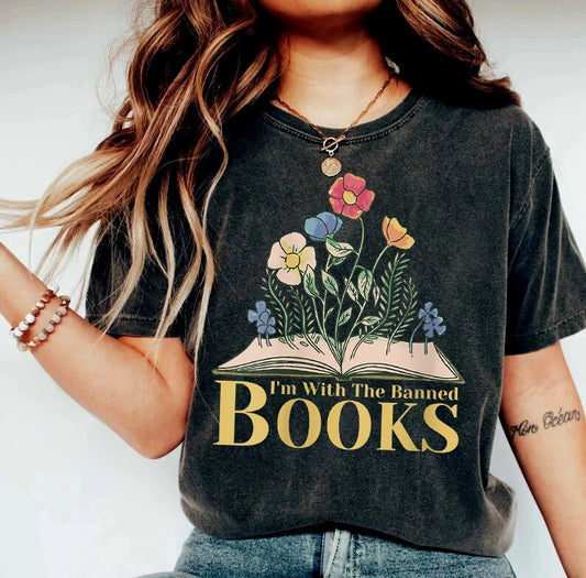 I'm With The Banned Shirt, Banned Books Shirt, Banned Books Sweatshirt, Super Soft Premium Graphic T-Shirt, Reading Shirt, Librarian gift