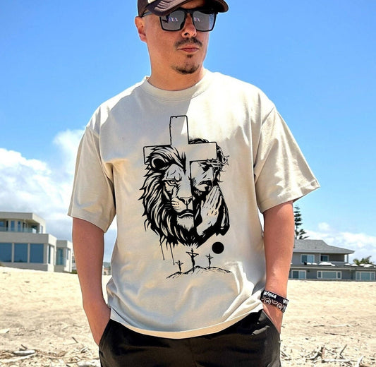 Léine Leoin Chrois Íosa, Tí Críostaithe, T-léine File, Léine Urnaí, T-léine Íosa, Léine Chreidimh, Crosaire Íosa, Léine Croise Creid