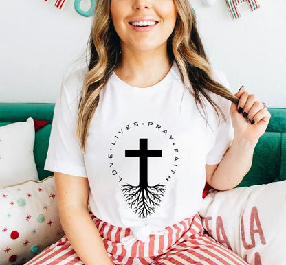 JESUS Love Lives Pray Faith T-shirt, Cross Tree Shirt, Jesus Tee Shirt, Christian Cross Shirt, Pray With Jesus T-shirt, Pray Shirt