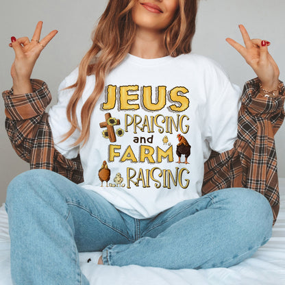 Jesus Praising and Farm Raising Shirt, Country Life Chickens Tee, Retro Jesus Shirt, Trendy Christian Shirt, Chicken Farmer Shirt