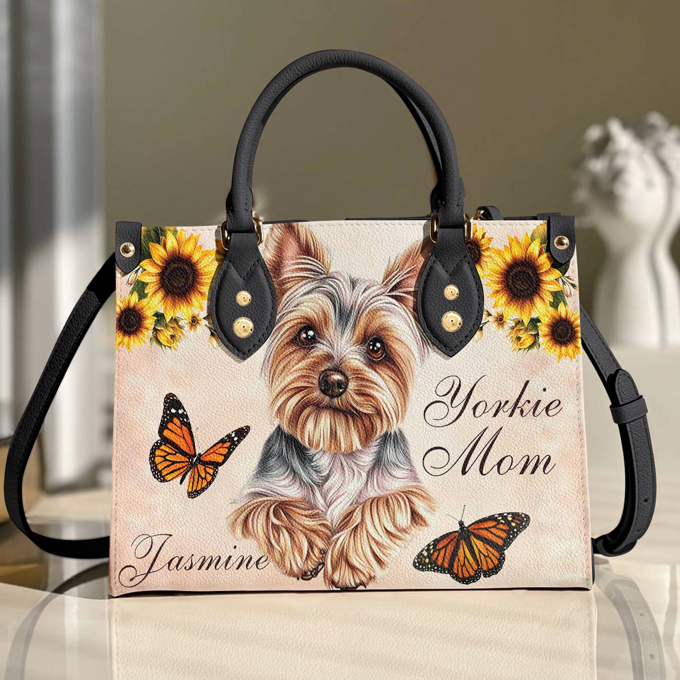 Lorva Leather Bag Personalized Yorkie Mom