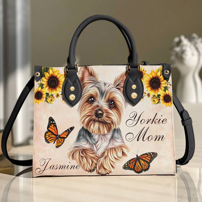 Lorva Leather Bag Personalized Yorkie Mom