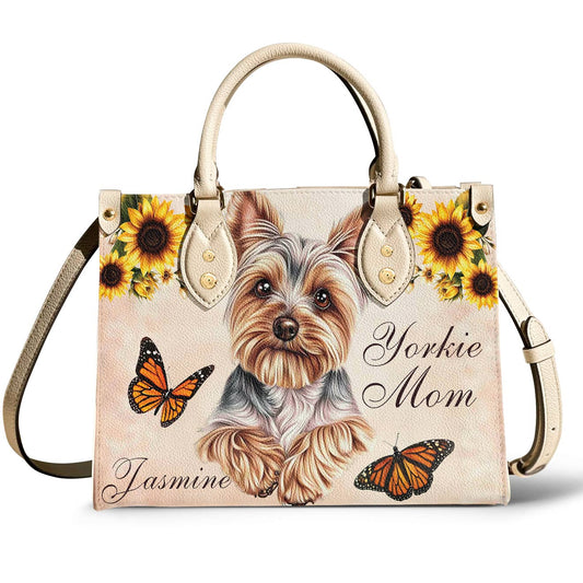Lorva Leather Bag Personalized Yorkie Mom