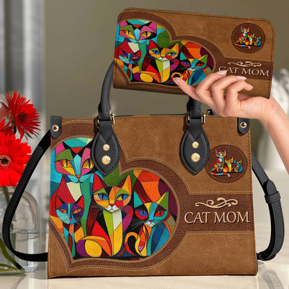 Leather Bag Colorful Cubism Cat Mom
