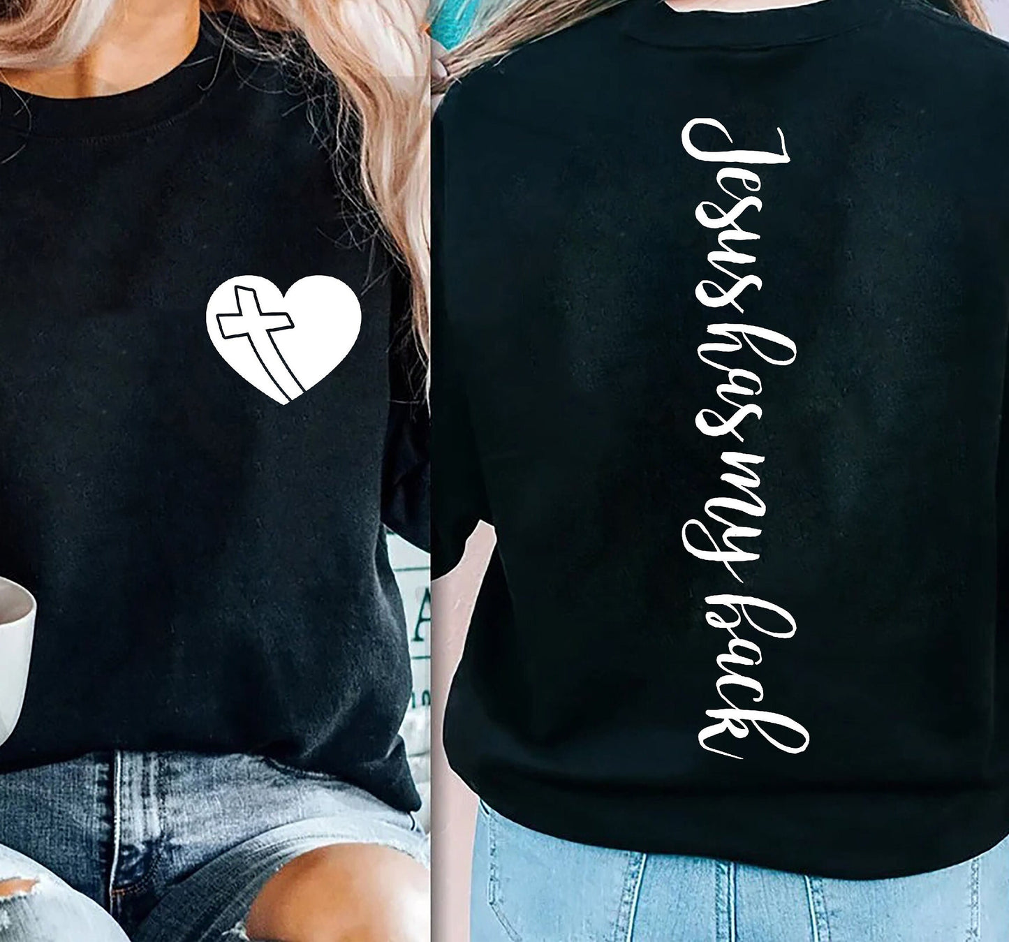 Jesus Has My Back Sweatshirt, Christian, I Love Jesus Shirt, Christian T-Shirt, Jesus Gift For Women, Cute Church T-shirt