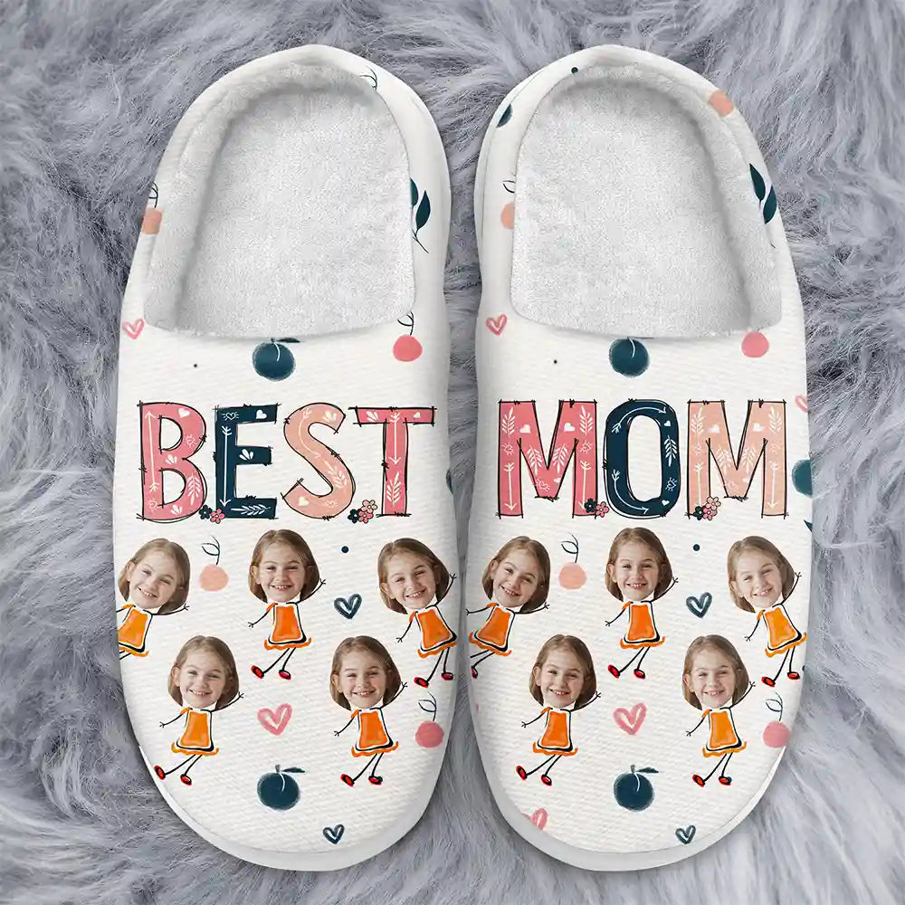 Custom Photo Best Nana Mom Ever - Personalized Fluffy Slippers
