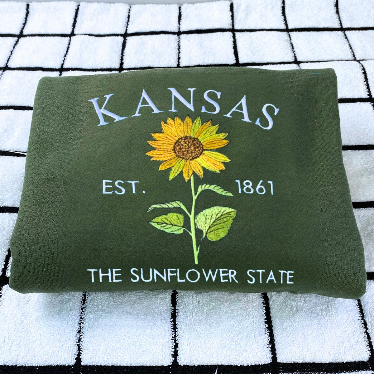 Kansas State Sweatshirt or Hoodie, Embroidered Gift - Est. 1861 Sunflower Flower