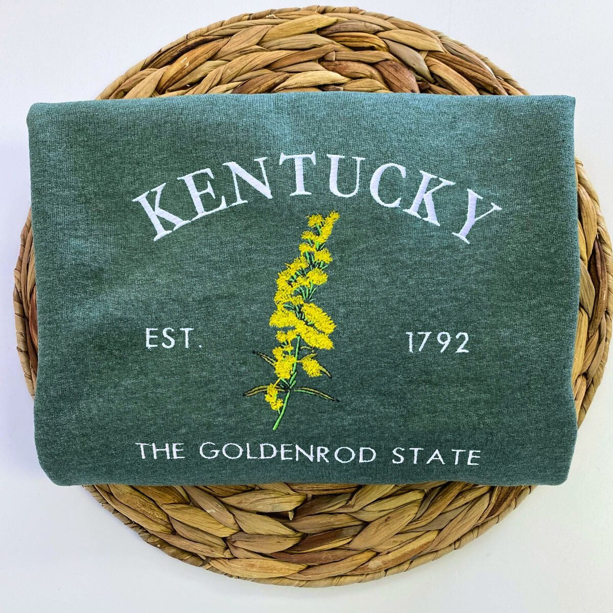 Kentucky State Sweatshirt or Hoodie, Embroidered Gift - Est. 1792 Goldenrod Flower