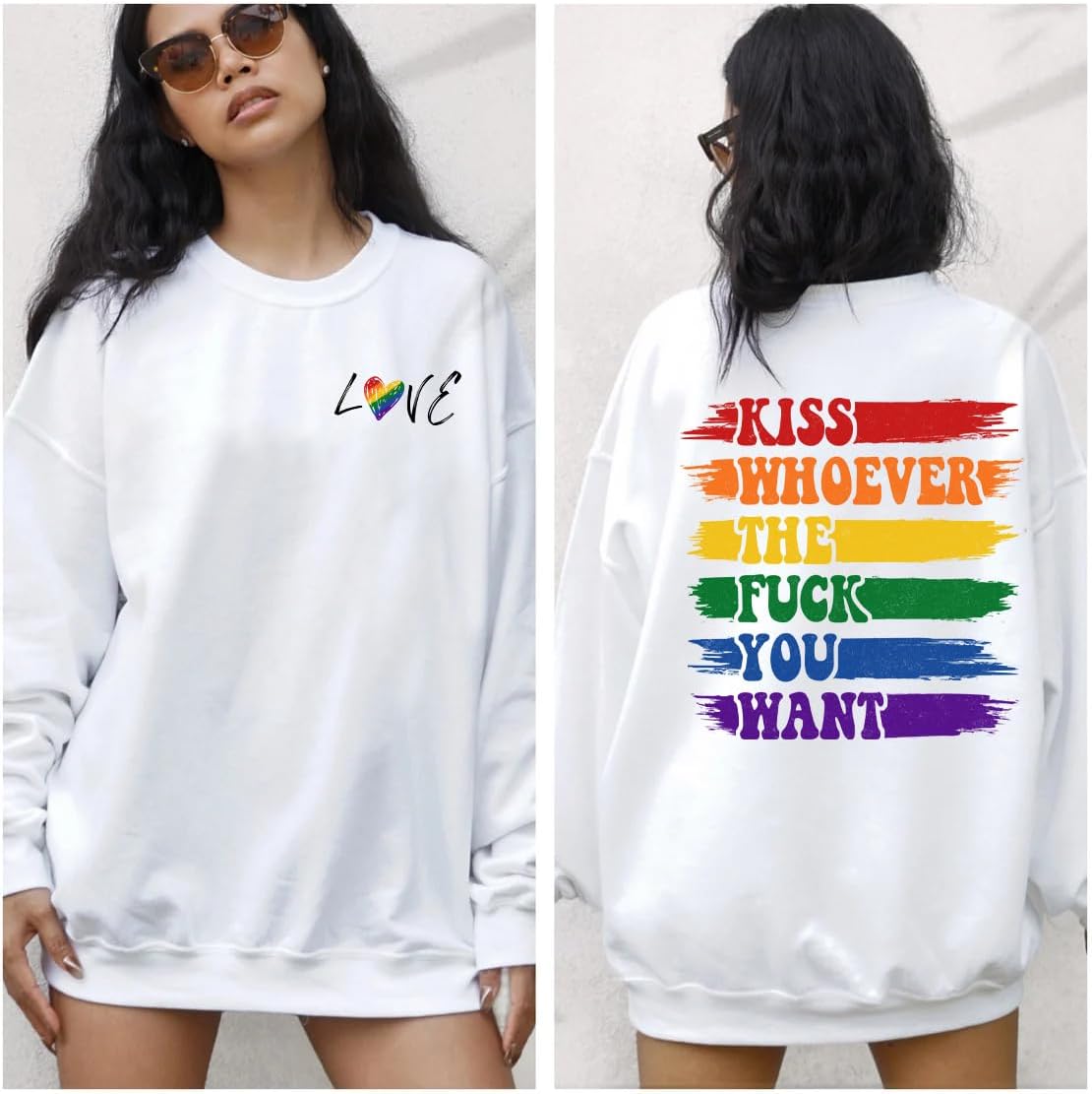 Póg Cé An Fuck atá uait Geansaí - Geansaí Leispiach 2 Thaobh LGBTQ Pride