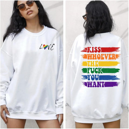 Póg Cé An Fuck atá uait Geansaí - Geansaí Leispiach 2 Thaobh LGBTQ Pride