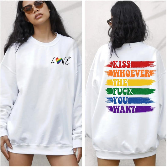 Póg Cé An Fuck atá uait Geansaí - Geansaí Leispiach 2 Thaobh LGBTQ Pride