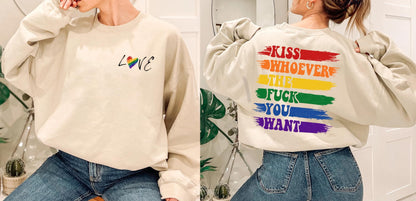 Póg Cé An Fuck atá uait Geansaí - Geansaí Leispiach 2 Thaobh LGBTQ Pride