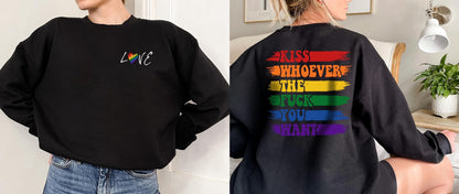 Póg Cé An Fuck A Theastaíonn Geansaí uait - geansaí Leispiach 2 Thaobh LGBTQ Pride