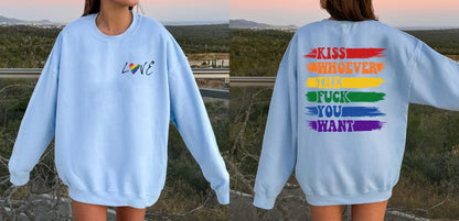 Póg Cé An Fuck A Theastaíonn Geansaí uait - geansaí Leispiach 2 Thaobh LGBTQ Pride