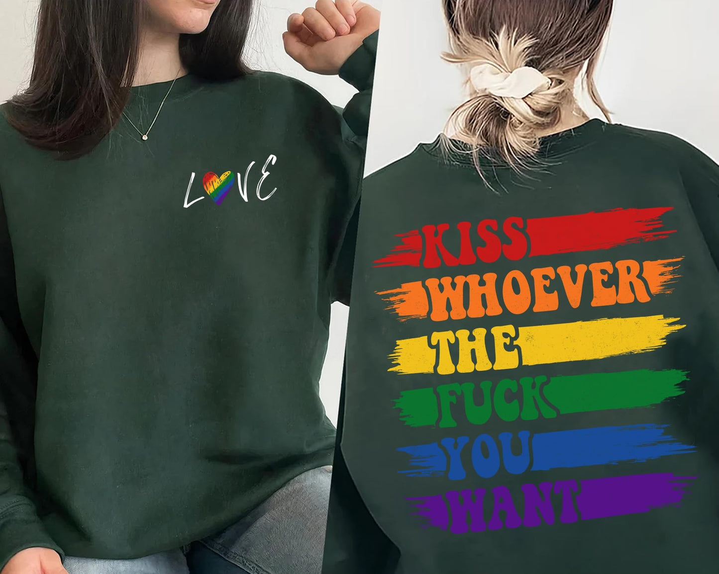 Póg Cé An Fuck A Theastaíonn Geansaí uait - geansaí Leispiach 2 Thaobh LGBTQ Pride