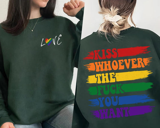 Póg Cé An Fuck A Theastaíonn Geansaí uait - geansaí Leispiach 2 Thaobh LGBTQ Pride