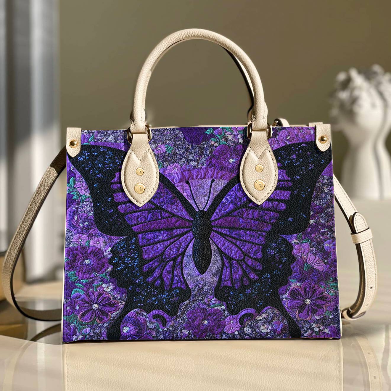 Leather Bag Midnight Bloom Butterfly