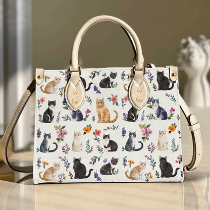 Leather Bag Floral Feline Parade