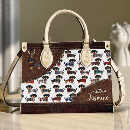 Lorva Leather Bag Personalized Amazing Flannel Dachshund