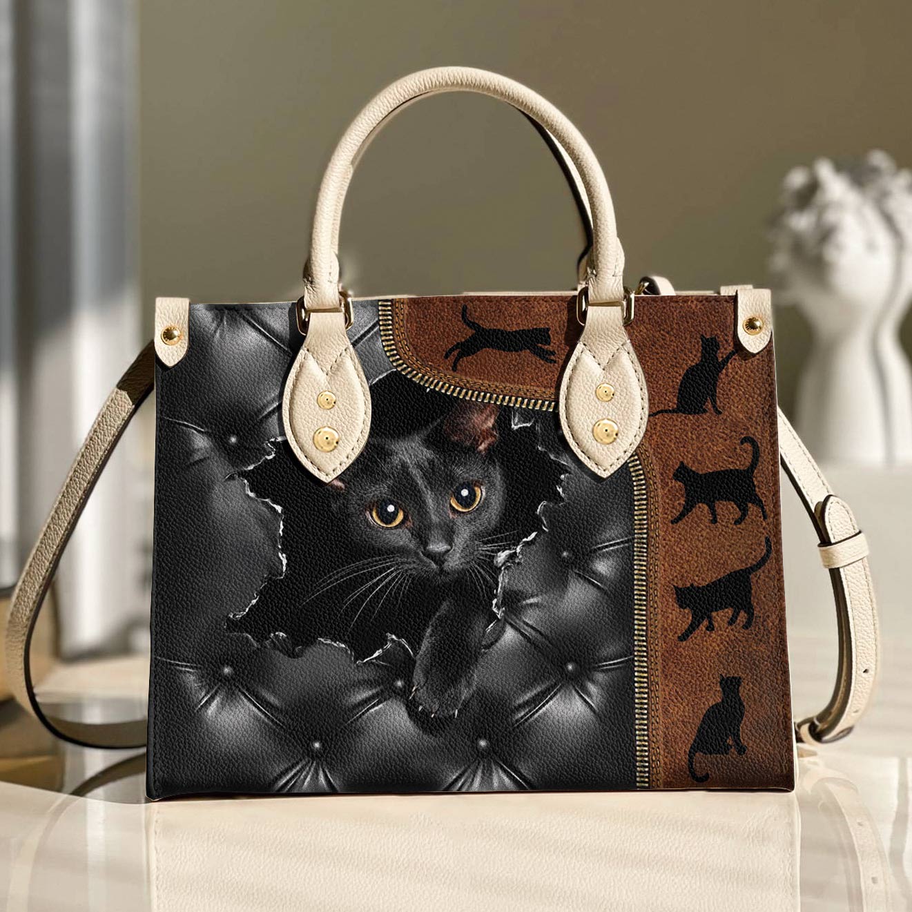 Leather Bag Gorgeous Black Cat