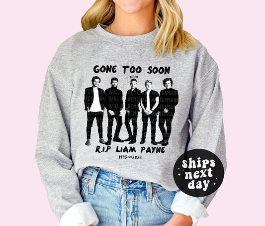 Liam Payne Sweatshirt 1993-2024 Rest In Peace Liam Payne RIP In Memory Of Liam Payne T-shirt 1D Fan Gift For Her Gone Too Soon Tee Memorial
