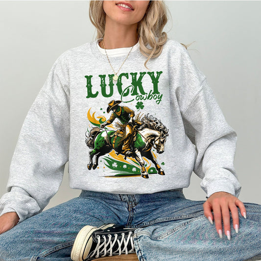 Sweatshirt Capall Lucky Cowboy, Léine Lá Fhéile Pádraig Thiar, Léine Capall Lucky, Bronntanais Éireannacha, Sweatshirt Cowboy for Women, Seamair Ceithre Duilleog