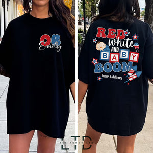 Labor and Delivery 4th of July Red White and Baby Boom OB T-Shirt, 4th Of July Gift, Happy 4th Of July Shirt