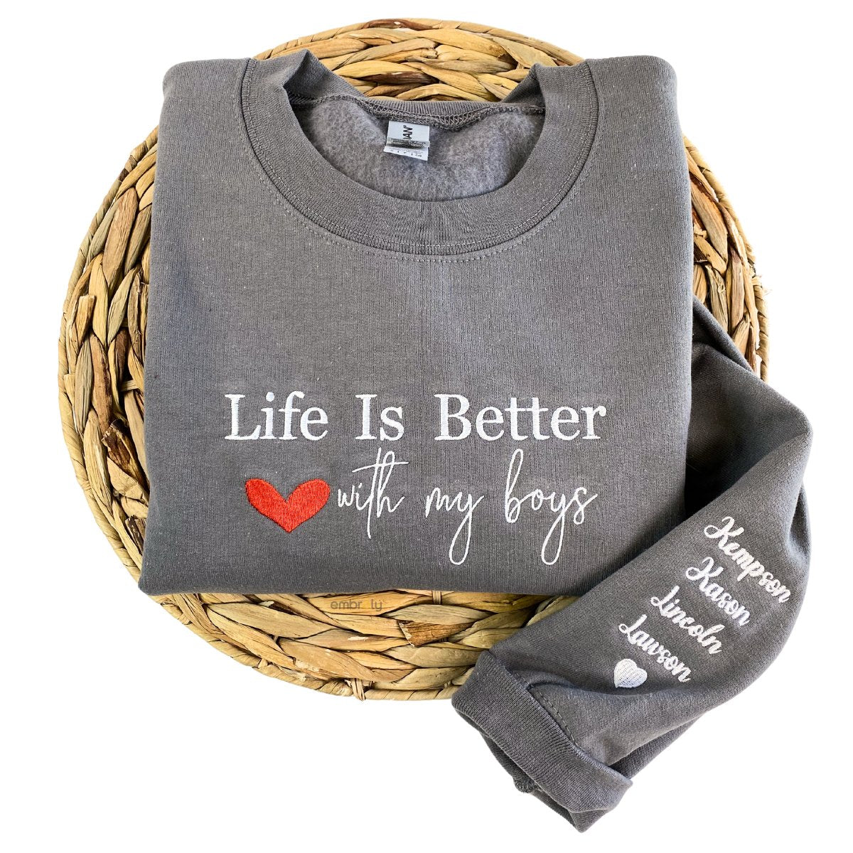 Life is Better With My Boys Sweatshirt  Hoodie - Embroidered Gift for Boy Mom