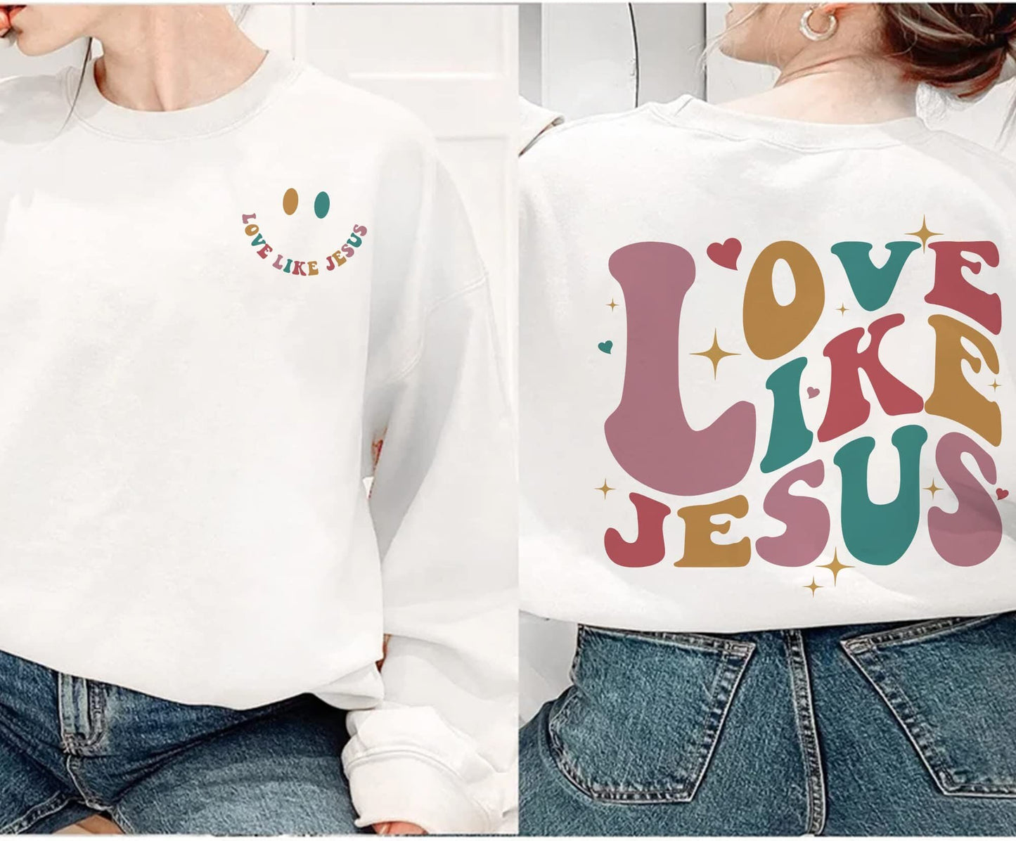 Love Like Jesus Sweatshirt, Jesus Shirt,Christian 2 Sided Sweater, Bible Verse Hoodie, Religious Tshirt, Faith Tshirt, Women Christian Gifts