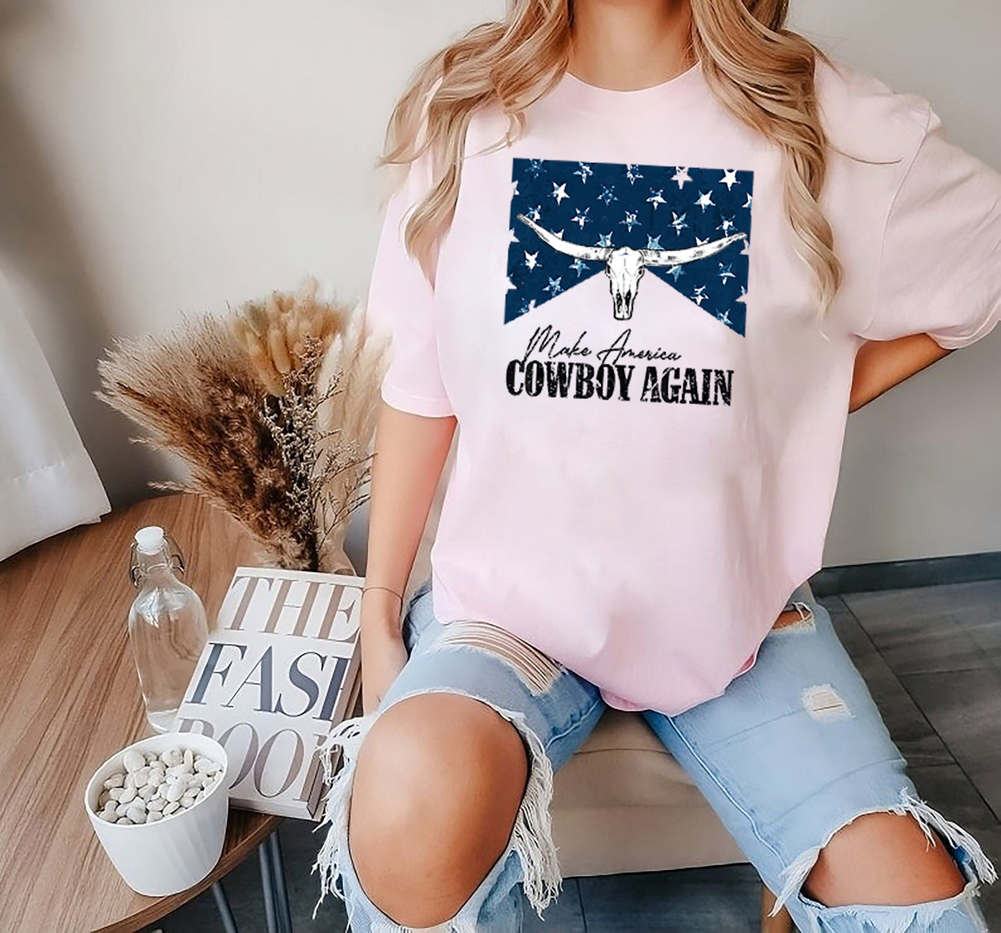 Make America Cowboy Again Comfort Colours Tee, Léine Thiar an 4ú Iúil, Lá Saoirse na mBó, T-Léinte Tír Meiriceá, Buachaill ó Mheiriceá